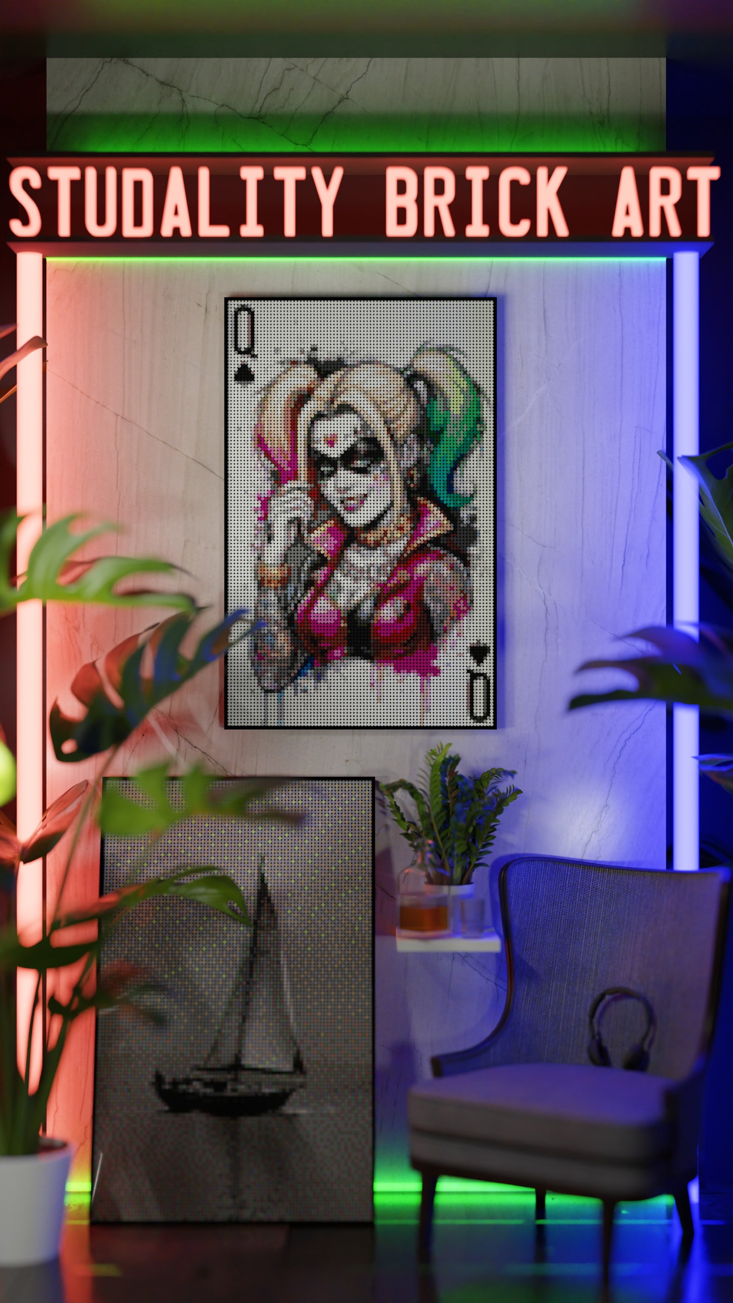 Harley Quinn DC Joker LEGO® Style mosaic kit with clear building instructions